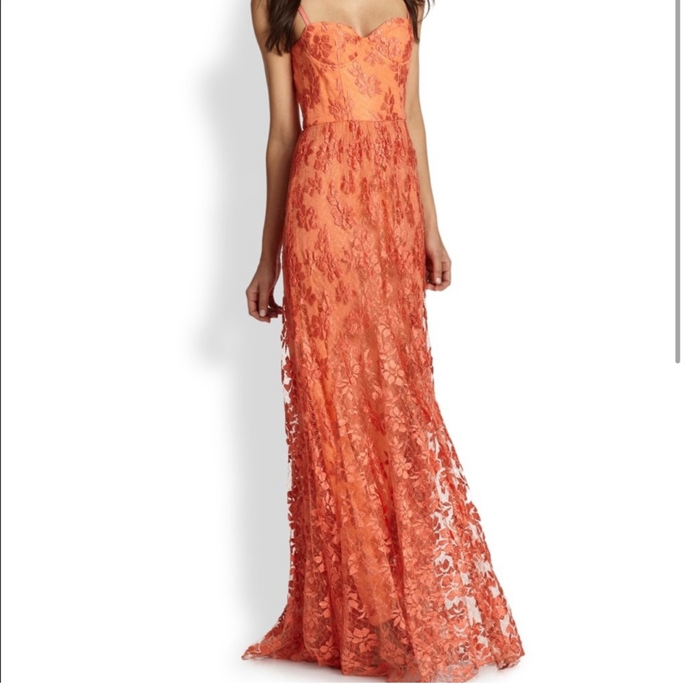 Alice and Olivia Tyler bustier flowy maxi lace orange dress woman size xs